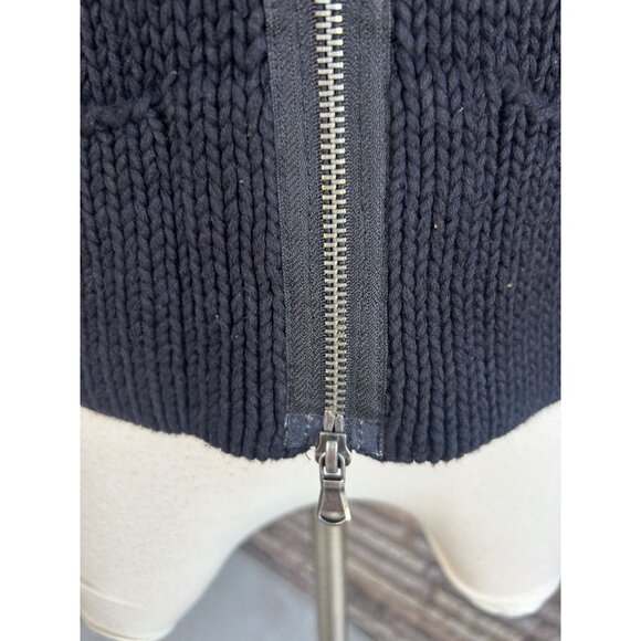 Anthropologie Shae Black Chunky Knit Full Zip Cardigan Sweater Size Medium - Picture 4 of 9